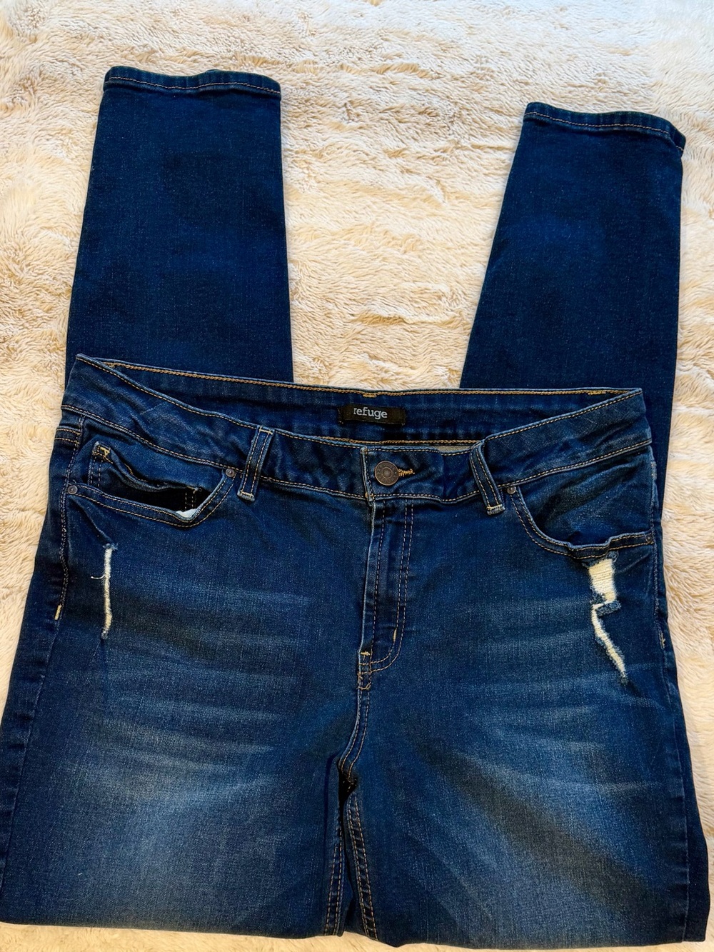 refuge Skinny Distressed Dark Blue Jeans - Picture 3 of 7